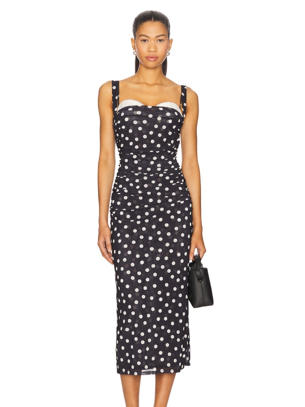 LPA Carla Midi Dress in Black And Cream Dot NWT